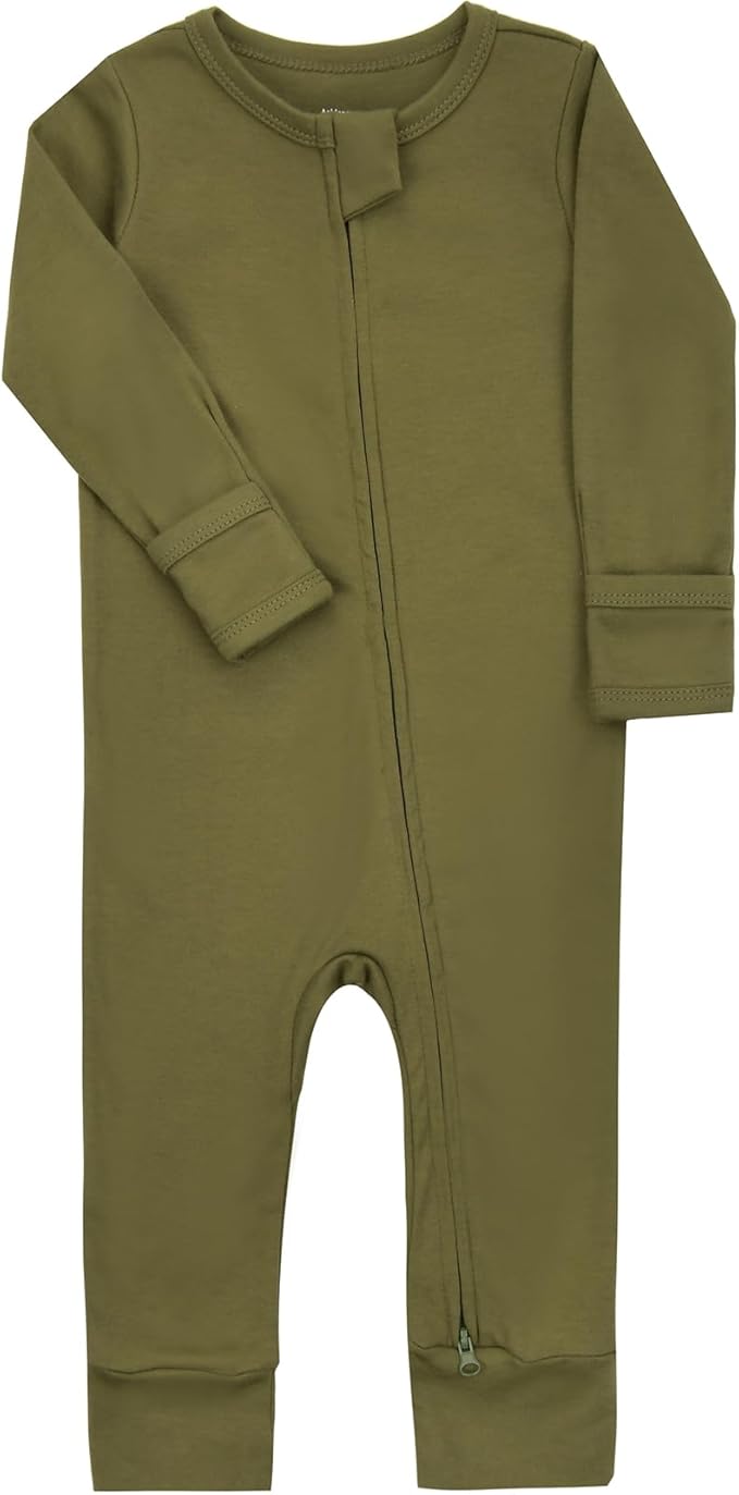 Aablexema Baby Cotton Fooltess Pajamas with Mitten, 3-pack Infant Romper Zip Up One Piece Jumpsuits Outfit