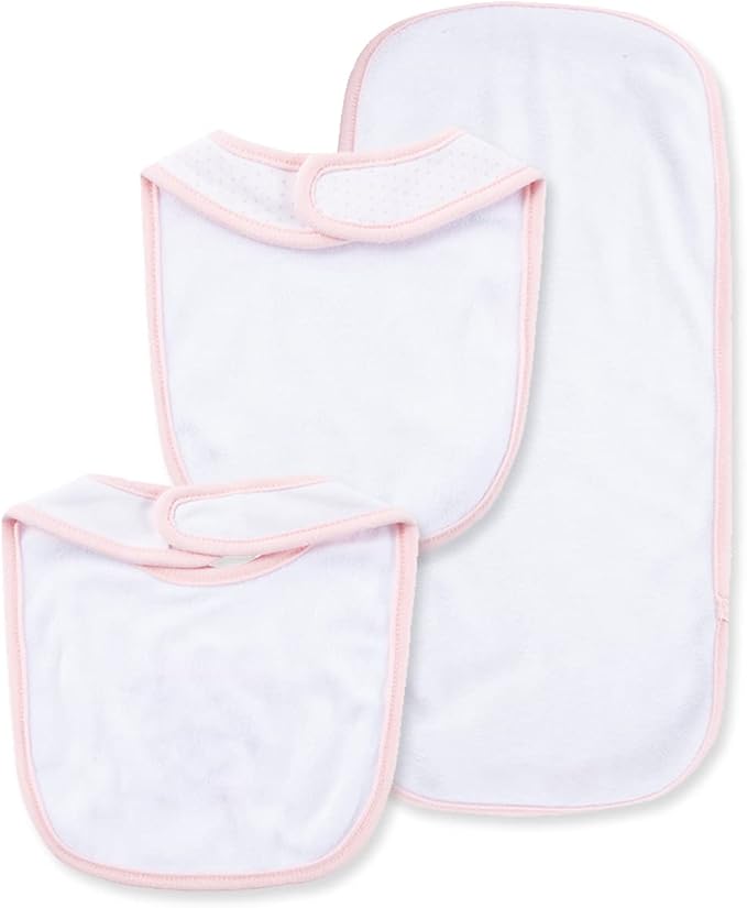 Little Me Clothes for Baby Boys’ and Girls’ 2 Bibs and 1 Burp Cloth Set, Soft Cotton Feeding Essentials with Velcro Closures