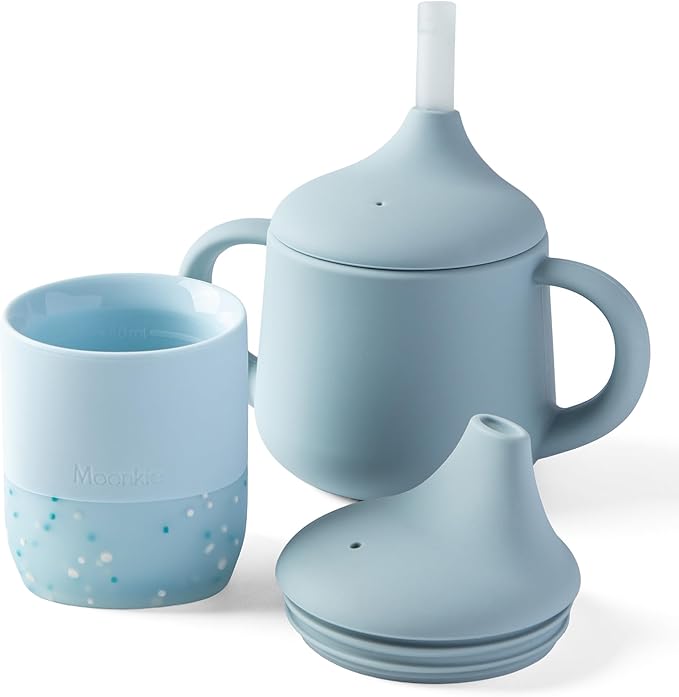 Moonkie Baby Training Cup & Sippy Cup Set | 4 Months+ | Baby-Led Weaning Essential | Gift for Infants (Ether Cup Set, 2 Pack)