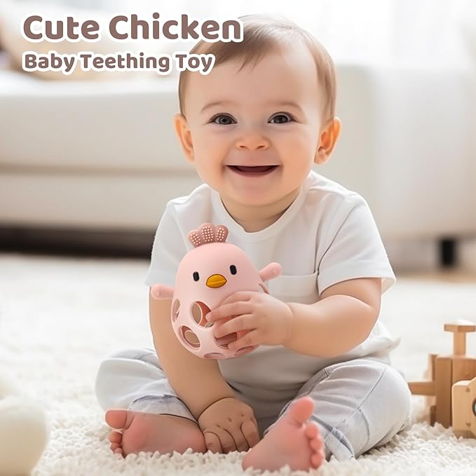 Baby Teething Toys Silicone Teethers - Babies Toys Chew Toys Food Grade Silicone for Sucking Needs, BPA Free for 0-6 6-12 Months(Pink White)