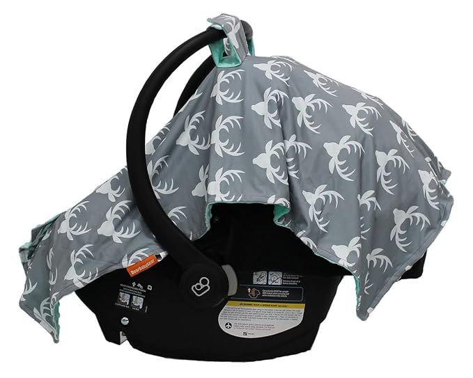 Dear Baby Gear - 40x30 Car Seat Canopy, Infant Carrier Cover for Boys & Girls, Cozy Fall Baby Gift, Nursing & Stroller Use, Newborn Travel Sunshade Accessory, Antlers on Gray, Mint Dot