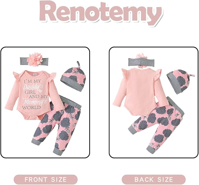 Renotemy Newborn Baby Girl Clothes Outfits Infant Romper Ruffle Floral Pants Cute Toddler Baby Girl Clothes Set