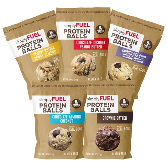 simplyFUEL Ultimate Protein Ball Variety Pack - Whole Food Balls with Probiotics - 8g Protein Snack - Gluten Free Energy Balls (5 Packs)