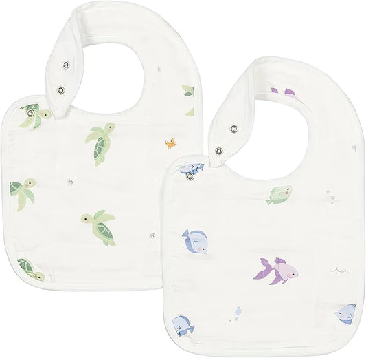 Bamboo Little Baby Bibs (Pack of 2) - Bibs with Adjustable Snaps- Absorbent Terry Backing