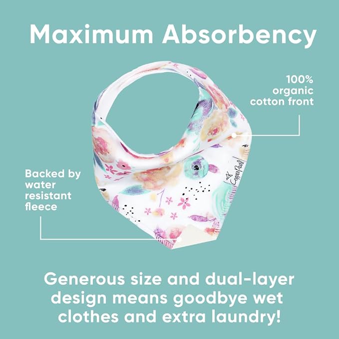 Copper Pearl 4 Pack Soft Cotton Baby Bibs for Drooling and Teething, Absorbent Drool Bibs for Baby Girl and Boy, Adjustable to Fit Newborns to Toddlers, Tons of Styles (Bloom)