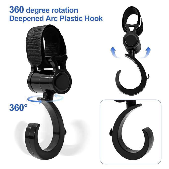 Versatile Stroller Hooks for Hanging Bags - Stroller Hooks Clips for Hanging Diaper Bags, Purses, Groceries, and More with Ease While Traveling (2 Pcs)