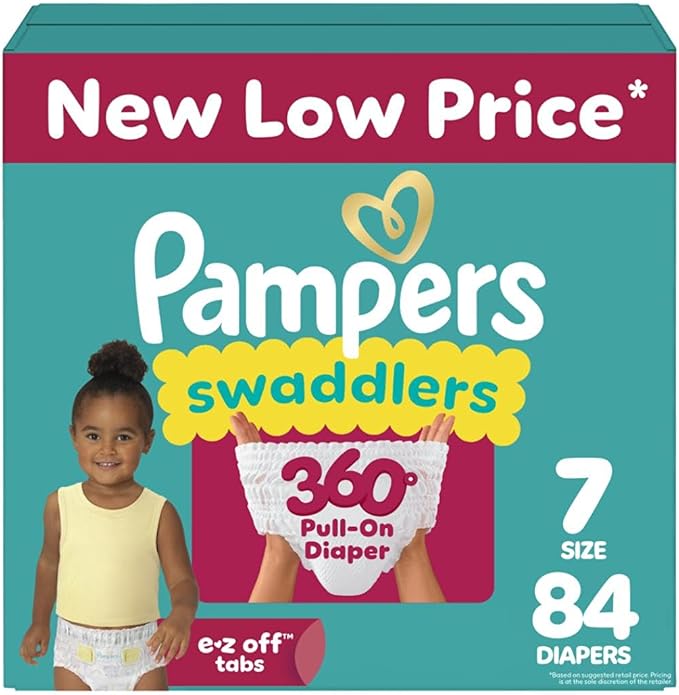 Pampers Swaddlers 360 Pull-On Diapers, Size 7, 84 Count for up to 100% Leakproof Skin Protection and Easy Changes