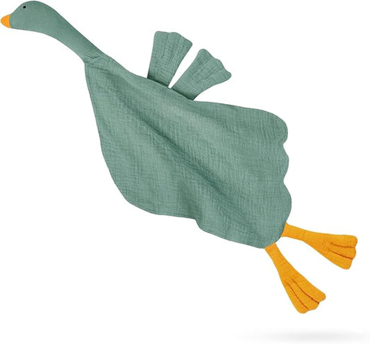 Baby Toys Lovey Blanket Soft Goose Toys for Newborn Essentials 0-6 Months, Sensory Stuffed Animal Security Blanket for Boys and Girls (Goose-Roman Green)