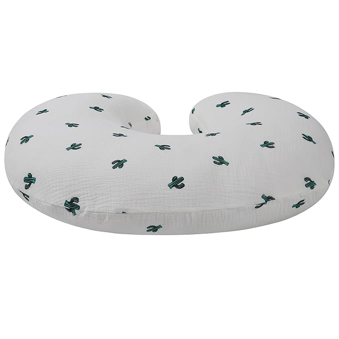 Onacosht Muslin Nursing Pillow Cover 2 Pack 100% Cotton Ultra Soft Breastfeeding Pillow Covers for Baby Boy and Girl, Cactus and Green