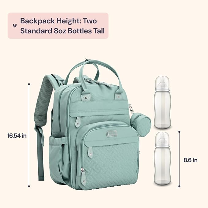 BabbleRoo Diaper Bag Backpack - Baby Essentials Travel Bag - Multi Function Water Resistant Diaper Bag, Travel Essentials Baby Bag with Changing Pad, Stroller Straps & Pacifier Case – Sage Green