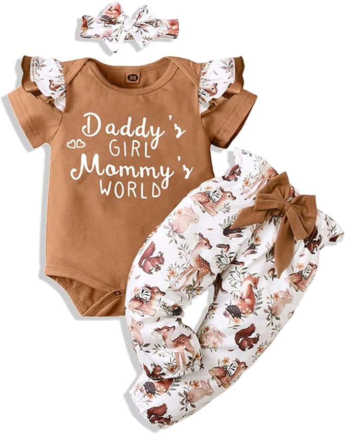 AMAWMW Newborn Baby Girl Clothes Infant Baby Ruffle Romper Pants Summer Outfits 4PCS Gifts Set Toddler Girls' Clothing