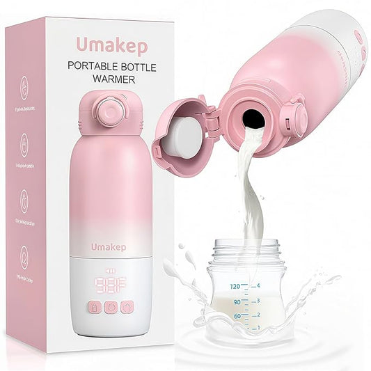 Portable Bottle Warmer, Large 12oz Capacity with Dual Heating Modes for Breast Milk & Water, Smart Temperature Control, Long Battery Life, Bottle Warmer for Outdoor, Airplane & Car Travel, Pink