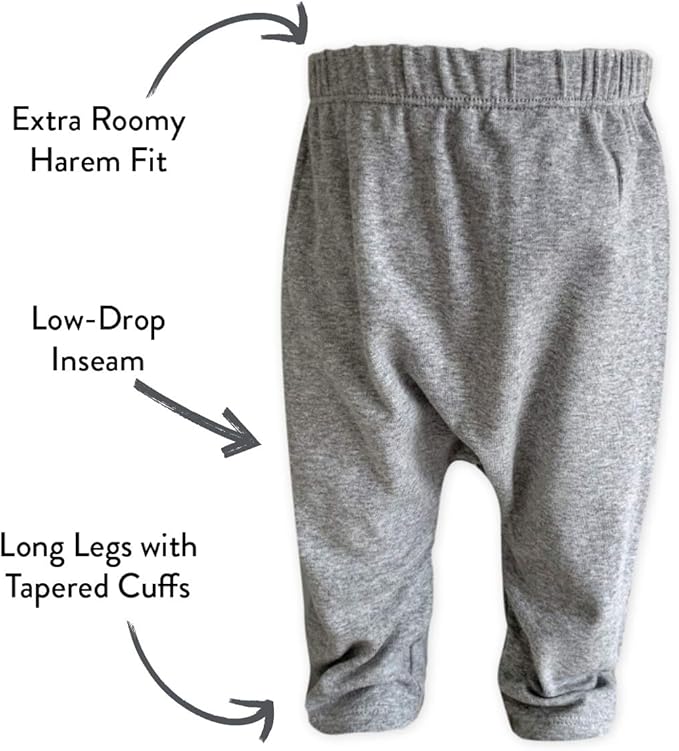 HonestBaby Unisex-Baby Multipack Harem Pants Roomy Fit Pull on Bottoms 100% Organic Cotton for Baby Boys, Girls