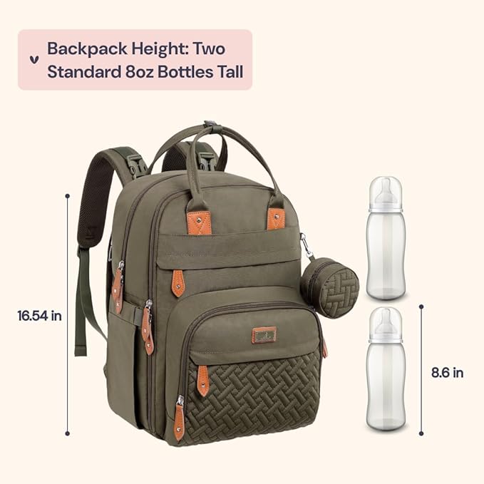 BabbleRoo Diaper Bag Backpack - Baby Essentials Travel Tote - Multi Function Water Resistant Diaper Bag, Travel Essentials Baby Bag with Changing Pad, Stroller Straps & Pacifier Case - Army Green