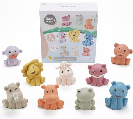 Bath Toys, Wild Animal 9 Pack | Sealed, No Hole & Mold Free Bath Toys Design | Soft, Squeezable & Float on Water | Safe, Easy-Grip Baby & Toddler Bath Toy Set | Baby Pool Toys