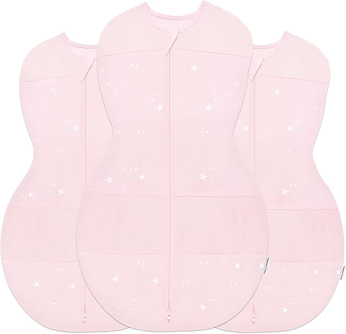 Happiest Baby Sleepea 5-Second Swaddle - 100% Organic Cotton Baby Swaddle Blanket - Doctor Designed Promotes Healthy Hip Development - 3-Pack Bundle (Rose Stars, S, M, L)