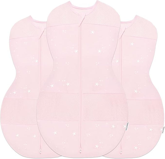 Happiest Baby Sleepea 5-Second Swaddle - 100% Organic Cotton Baby Swaddle Blanket - Doctor Designed Promotes Healthy Hip Development - 3-Pack Bundle (Rose Stars, S, M, L)