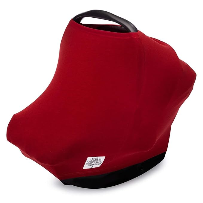 Parker Baby 4 in 1 Car Seat Cover for Girls and Boys - Stretchy Carseat Canopy, Nursing Cover, Grocery Cart Cover, High Chair Cover - “Cherry”