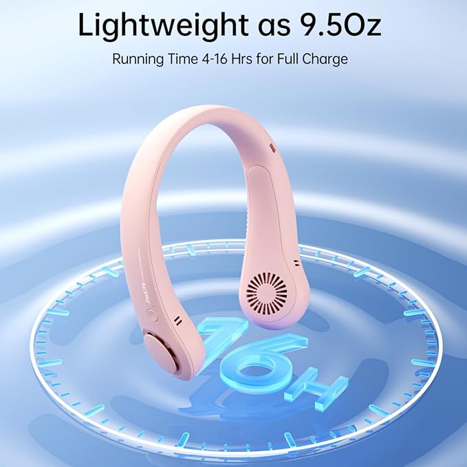 JISULIFE Portable Neck Fan, Hands-Free Bladeless, 5 Speeds, 4000 mAh Battery Operated Wearable Personal Fan, Twistable, Rechargeable, Gift for Women Men-Pink