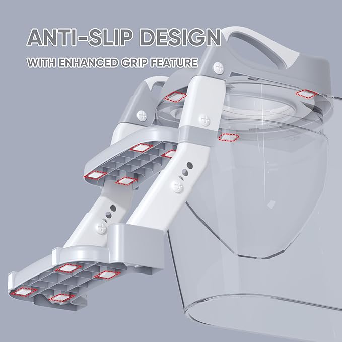 3-in-1 Potty Training Seat & Training Toilet & Potty Chair, Height Adjustable Toddler Toilet Seat for Kids Boys Girls, Foldable Potty Training Toilet with Splash Guard and Anti-Slip Steps (Grey)