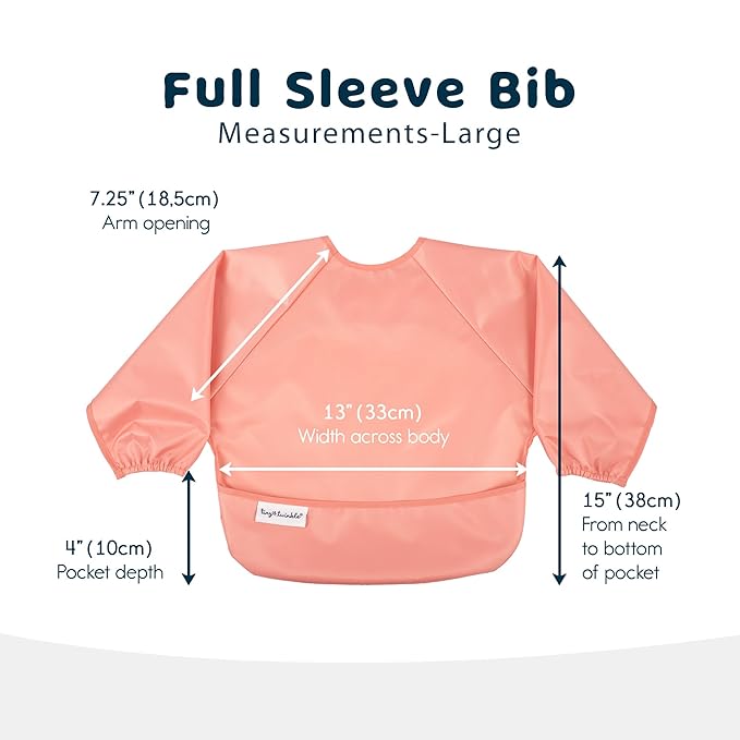 Tiny Twinkle Mess Proof Baby Bibs, 2pk Waterproof Smock Baby Bibs for Eating, Machine Washable Long Sleeve Bibs, Baby Led Weaning, Toddler Bibs, BLW Supplies (Peach Terracotta, Large 2-4 Years)
