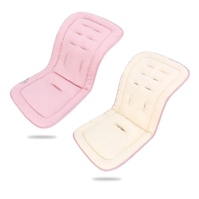 Baby Stroller Cushion,Infant Car Seat Insert-Reversible Universal Breathable and Soft Newborn Stroller Mat,100% Cotton Cover Toddler Seat Pad Liner-34x78cm,1 Pack(Beige+Pink)