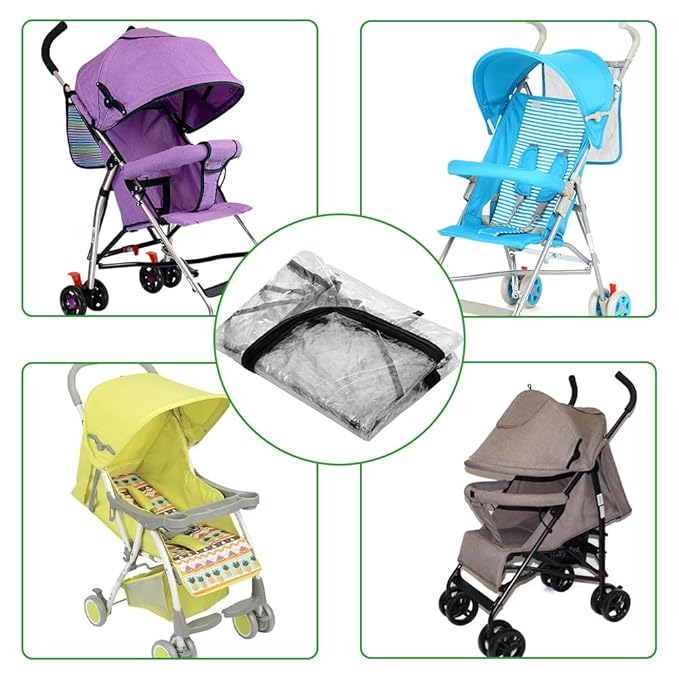 Stroller Rain Cover, Baby Travel Weather Shield Transparent Stroller Poncho Waterproof Windproof Protection Breathable Zipper Window Design Protect from Sun Dust Snow Small Medium Carts