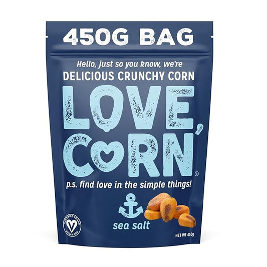 LOVE CORN Sea Salt 16oz x 1 Bag - Delicious Crunchy Corn - Healthy Family Snacks - Gluten Free, Kosher, Non-GMO- Alternative for Chips, Nuts, Crackers & Pretzels - Perfect for Charcuterie Boards