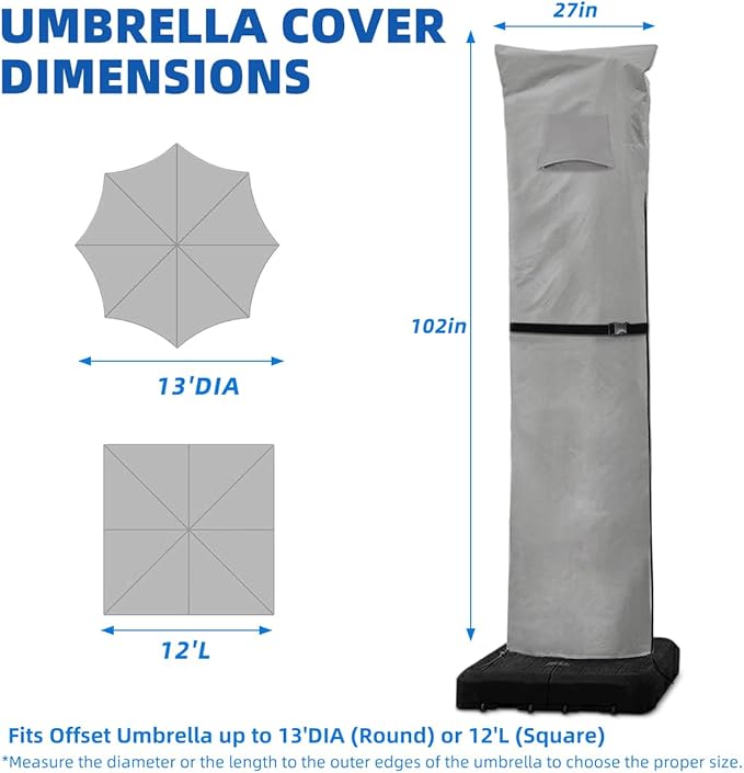 Patio Umbrella Parasol Cover with Air Vent,600D Waterproof Cantilever Umbrella Covers,Anti-UV Umbrella Covers with Telescopic Support Pole (3-Grey, Cantilever 9'-13')