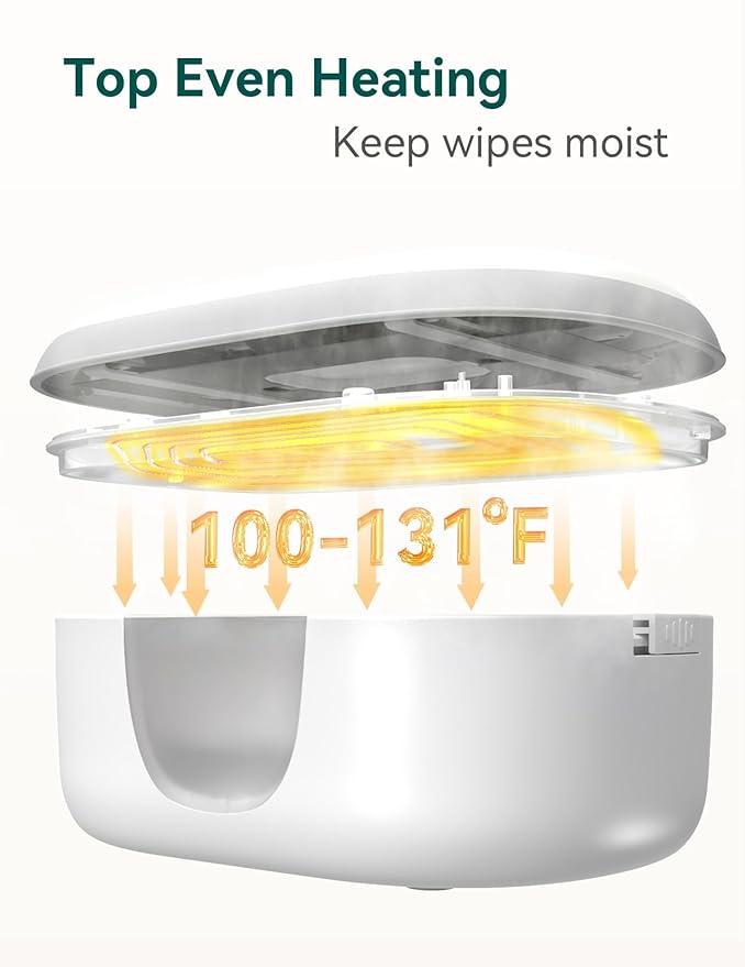 Babelio Baby Wipe Warmer and Wet Wipes Dispenser | Large Capacity Wipes Warmer for Babies with Night Light | Top Even Heating, 4-Level Temperature (100-131℉) | Newborn Essentials