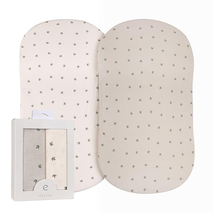 Ely’s & Co. Bassinet Sheets, Baby Boy/Girl Fitted Bassinet Mattress Sheet Set - 2 Pack, 100% Jersey Knit Cotton, fits Oval, Hourglass and Rectangle Mattress, Sage Vintage Leaf Collection, 32”x16”x3”