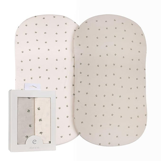 Ely’s & Co. Bassinet Sheets, Baby Boy/Girl Fitted Bassinet Mattress Sheet Set - 2 Pack, 100% Jersey Knit Cotton, fits Oval, Hourglass and Rectangle Mattress, Sage Vintage Leaf Collection, 32”x16”x3”