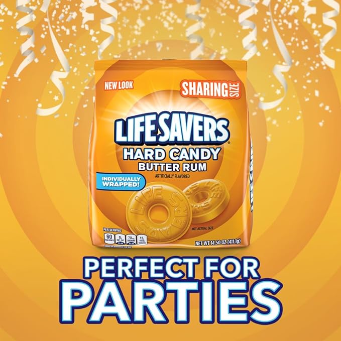 LIFE SAVERS Hard Candy - Butter Rum, Candy Bulk Individually Wrapped, For Party Favors & More, Pack of 4