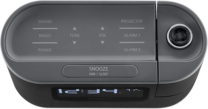 Homedics SoundSleep Recharged Alarm Clock & White Noise Sound Machine, 6-in-1 Projection Alarm Clock and Sleep Sound Machine, 8 Nature Sounds and Indoor Temperature Sensor, Auto-Off Timer
