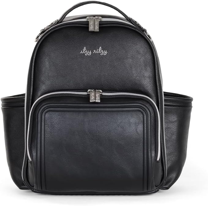 Itzy Ritzy Unisex Baby Mini Diaper Bag, Black with Silver Hardware-Plus