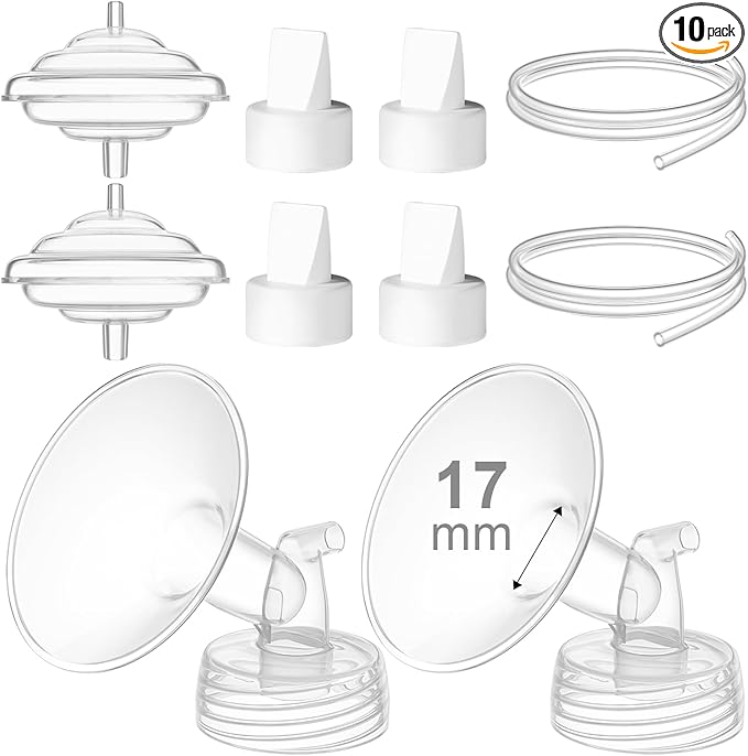 Breast Pump Accessories Kit - 17mm Flange Set Compatible with Spectra S1/S2/Motif Luna, Includes Valves, Tubing & Backflow Protectors