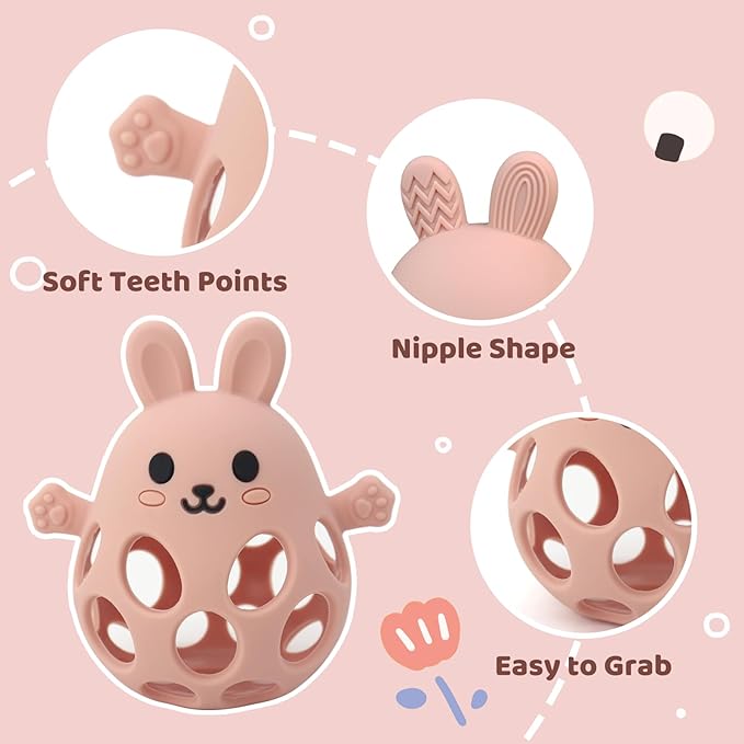 Baby High Chair Suction Toys Teething Chew - Baby Teething Toys Silicone Teethers Table Toys, Food Grade Silicon for 6 12 18 Months (RPinkFPink)