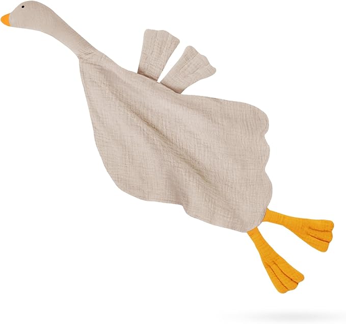 Baby Toys Lovey Blanket Soft Goose Toys for Newborn Essentials 0-6 Months, Sensory Stuffed Animal Security Blanket for Boys and Girls (Goose-Beige)