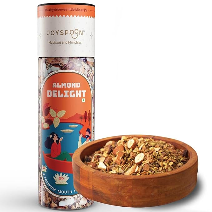 JoySpoon Almond Delight Mukhwas Mouth Freshener | Supari-Free Mouth Freshner with Almonds, Coconut, Dates & Fennel Seeds | Traditional Mouth Fresheners | Sugar-Free Healthy Snack | Mukhwas for Digestion, 200g