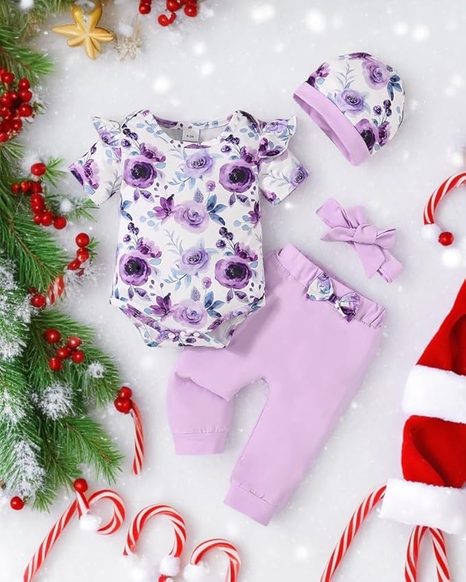 Baby Girl Clothes Newborn Infant Outfits Cute Summer Clothes Spring Romper Set+Hat+Headband