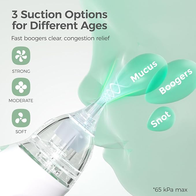 Momcozy Baby Nasal Aspirator, 3 Suction Levels Electric Nasal Aspirator for Baby, Newborn and Toddler, Portable Baby Nose Aspirator with Light Soothing and Music