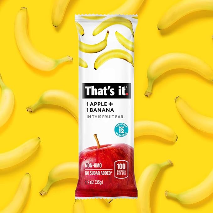 That's It Nutrition Apples + Banana 100% Natural Real Fruit Bar, Paleo for Children & Adults, Non GMO Sugar-Free, No preservatives Energy Food, 14.4 Oz, Pack of 12