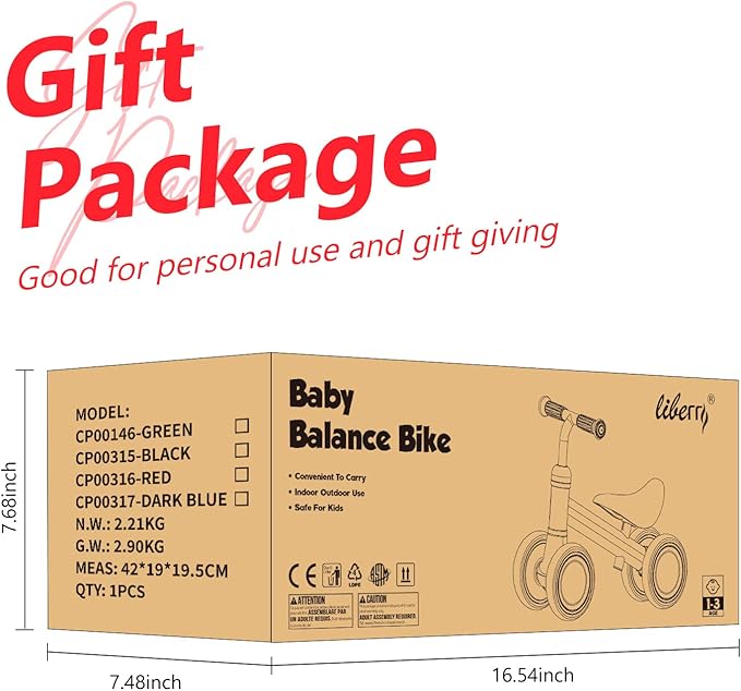 Liberry Baby Balance Bike for 1 Year Old Girls, 4 Wheels Toddler Balance Bike with Adjustable Seat, 12-24 Months Infant's First Birthday Gift (Red)