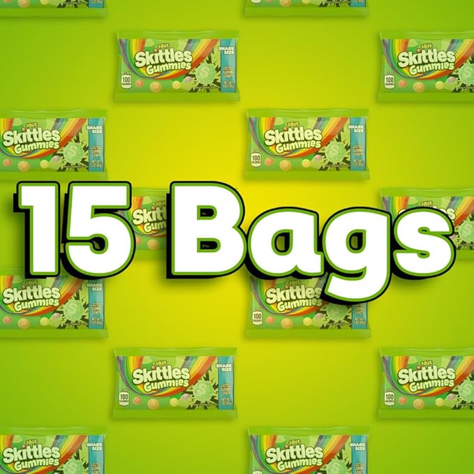 SKITTLES GUMMIES Sour Gummy Candy, Share Size Tart Sour Candy, 3 Oz Candy Bags, 45 Oz (Pack of 15)