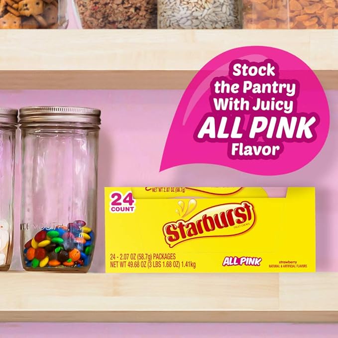STARBURST All Pink Chewy Candy Bulk Pack, 24 Full Size Packs, All Pink Bulk Box