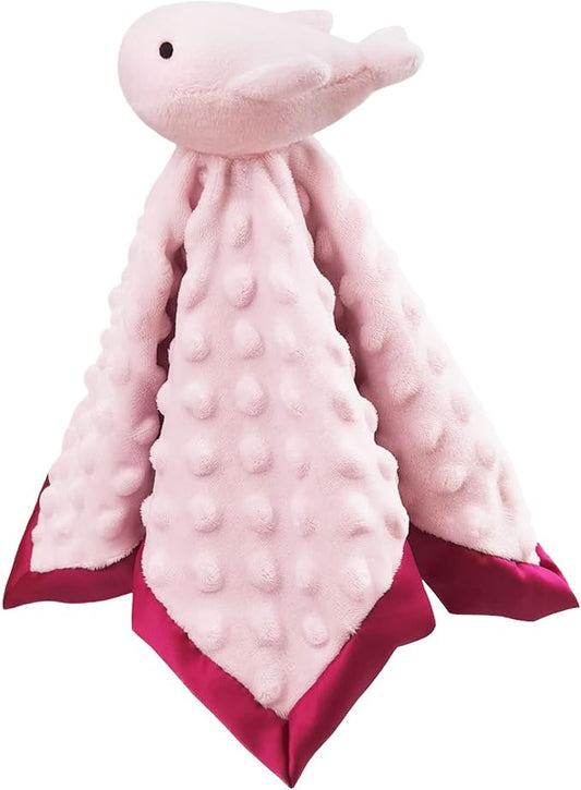 Baby Pink Whale Soft Stuffed Animal Security Blanket, Plush Whale Character Lovey Blanket, Baby Shower/Nursery Gift, Newborn Infant Toddler Snuggle Blankie for Boys Girls, 13 Inches