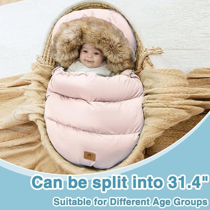 Fairy Baby Winter Cold Universal Stroller Bunting Bag for Baby Toddler-Waterproof Windproof Car Seat Cover Stroller Footmuff - Dog Outdoor Sleeping Bag with Oversized Fur Collar (Pink)