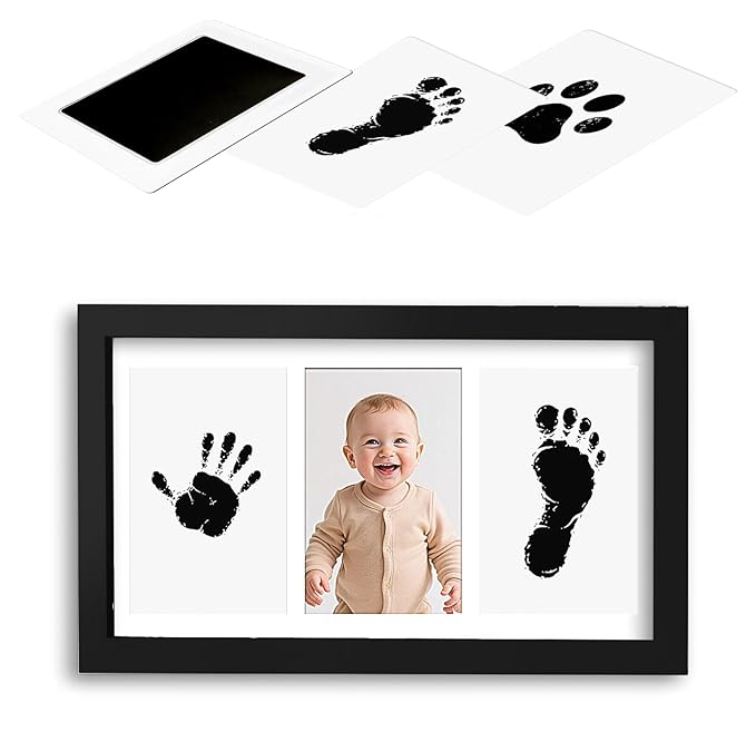 Black Inkless Baby Hand and Footprint Kit – Clean Touch Pad & Keepsake Frame for Newborns, Boy or Girl – Safe No-Mess Handprint & Footprint for Infant, Dog Paw Print, Nursery Decor (Black)