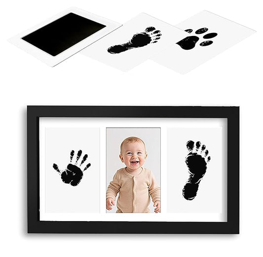 Black Inkless Baby Hand and Footprint Kit – Clean Touch Pad & Keepsake Frame for Newborns, Boy or Girl – Safe No-Mess Handprint & Footprint for Infant, Dog Paw Print, Nursery Decor (Black)
