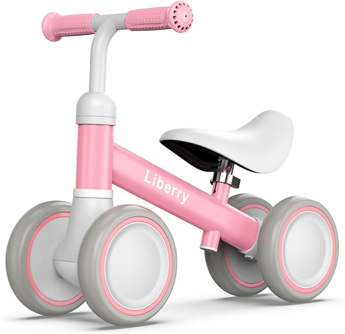 Liberry Baby Balance Bike for 1 Year Old Girls, 4 Wheels Toddler Balance Bike with Adjustable Seat, 12-24 Months Infant's First Birthday Gift (Pink)